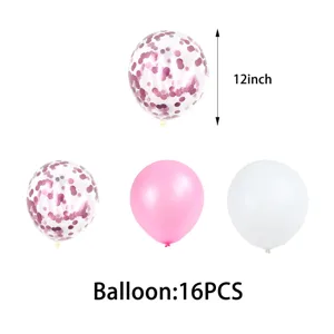 12 inch party balloons set 16pcs pink white confetti latex balloons decoration for events.