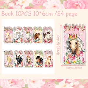 Bonito juego de cuadernos de espiral con caballo de acuarela, 10 libretas de bolsillo 10x6cm 24 p.