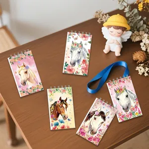 Set de cuadernos en espiral con diseño de caballo y flores, bloc de notas para estudiantes.