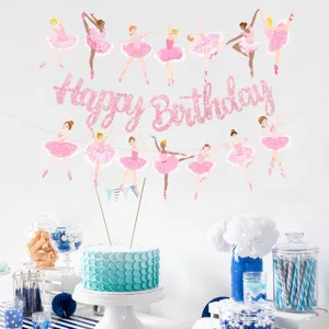 Rosa Ballerina Geburtstag Party Banner Dekoration mit Glitzer Buchstaben und schönen Tänzern.