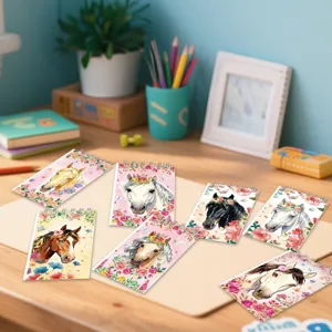 Cuaderno de espiral con caballo de acuarela lindo floral estudiante bloc de notas papelería