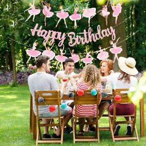 Rosa Ballerina Geburtstag Party Banner Dekoration mit Glitzer Buchstaben und Tänzer Ausschnitten.