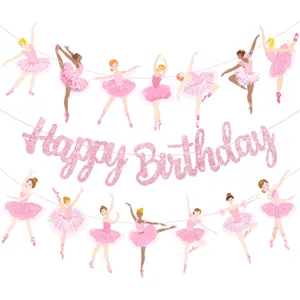 Rosa Ballettmaedchen Geburtstag Party Dekoration Banner Glitzer Happy Birthday Alphabet Zugfahne Thema Partybedarf Oder Niedliche Spirale Mini Notizbuch Set Fuer Kinder Maedchen Geschenk