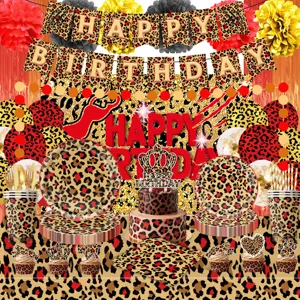 Roter Leopardenmuster Geburtstag Party Dekoration Set mit Papptellern Bechern und Servietten