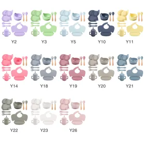 Set vaisselle bébé silicone éléphant assiette bol bavoir cuillère fourchette tasse