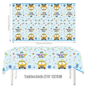 Schule zurück Tischdecke Party Dekoration wasserdichte Tischabdeckung 274x137cm Schulbus