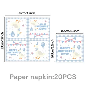 Blauer Gans Motiv Baby Geburtstag Party Papierservietten Variante, 20 Stück, Größe 33x33cm.