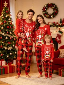 Matching family Christmas pajamas set, long sleeve Santa sleepwear for men women kids.