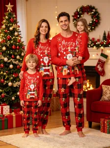 Matching family Christmas pajamas long sleeve sleepwear set for holiday festive wear.