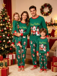 Weihnachten Familie passende Pyjama Set mit klassischen Santa Druck, langarm Nachtwäsche.