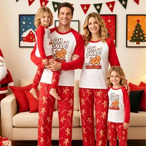 Christmas Family Matching Pajamas Set Gingerbread Man Printed Top And Bottom Long Sleeve Home Wear For Men Women Kids