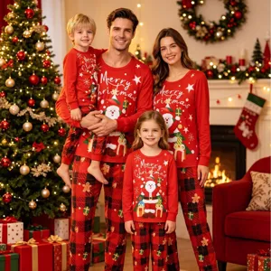 Family Christmas Pajamas Top And Bottom Santa Claus Printed Long Sleeve Red Plaid Sleepwear For Women Men Kids Holiday Home Wear