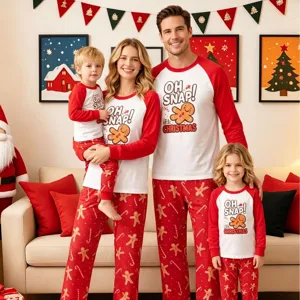 Christmas family matching pajama set long sleeve gingerbread print sleepwear for parents kids