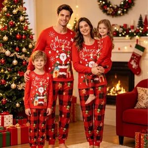 Family matching Christmas pajamas set long sleeve red sleepwear for holiday winter wear