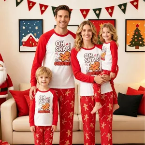 Christmas family matching pajama set long sleeve red white gingerbread holiday sleepwear main