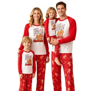 Family matching Christmas pajamas set long sleeve holiday sleepwear top and pants.