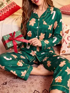 Pyjama ensemble haut manches longues pantalon imprimé bonhomme de pain d'épices pour femmes