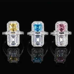 Mode Koper Vergulde Dubbele Steen Open Ring Gesimuleerde Aquamarijn Roze Geel Diamant Strass Verstelbare Ring Voor Vrouwen