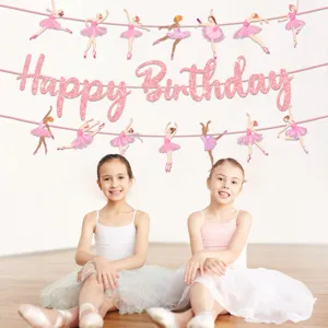 Rosa Ballerina Geburtstag Party Banner Glitzer Buchstaben Maedchen Haenge Deko Zubehoer