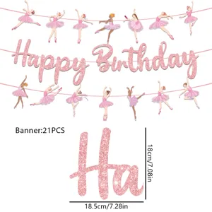 Rosa Ballerina Geburtstag Party Banner Dekoration mit Glitzer Buchstaben und Tänzerinnen.