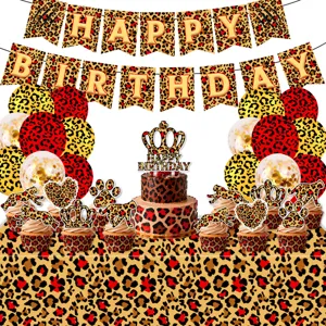 Rotes Leopardenmuster Geburtstag Party Dekorationsset mit Banner Luftballons Tischtuch