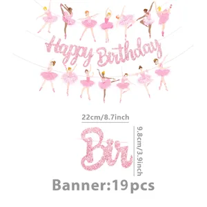 Rosa Ballerina Geburtstag Party Banner mit 19 Stück, süße Glitzer Hängedeko für Kinder.