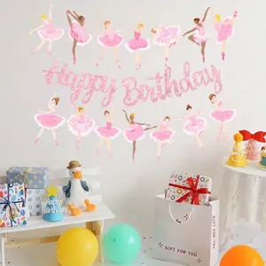 Rosa Ballettaenzerin Geburtstag Party Banner Dekoration, niedliche Maedchen Partyhaengefahnen