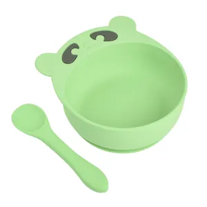 Ensemble de Bol à Ventouse en Silicone pour Bébé avec Cuillère Design Ours Vaisselle