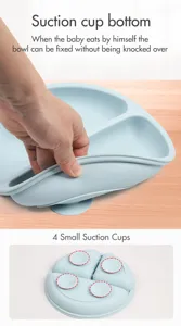 Silicone baby suction plate detail showing bottom suction cups for anti-slip dining.