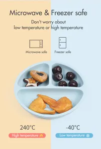 Silicone baby suction divided plate, microwave and freezer safe, high temperature resistant.