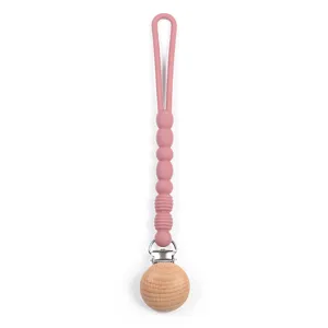 Newborn Infant Pacifier Clip Chain Silicone Beaded Teething Toy Wooden Pacifier Holder Soother Chain