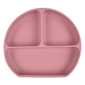 Silicone baby suction plate divided toddler feeding dish in pink round main product view