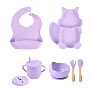 Set pappa in silicone per neonati con piatto a scoiattolo ciotola bavaglino tazza cucchiaio