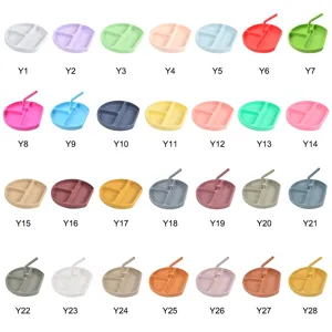 Baby silicone suction plate divided toddler feeding bowl set with multi color options.