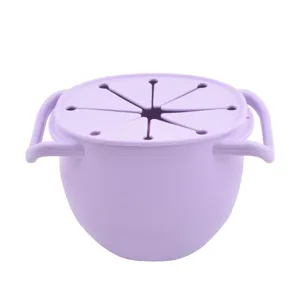 Silicone Foldable Snack Cup Portable Baby Snack Container with Handle Food Grade Silicone Leakproof Baby Feeding Bowl
