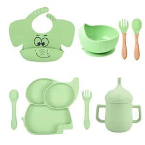Mignon Éléphant Silicone Bavoirs Bébé Et Set de Vaisselle d'Alimentation Nourrisson Assortiment Ventouse Bol Cuillère Vaisselle Enfants
