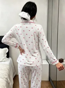 Cotton pajama set for women, long sleeve and pants with cute print, comfortable sleepwear style.