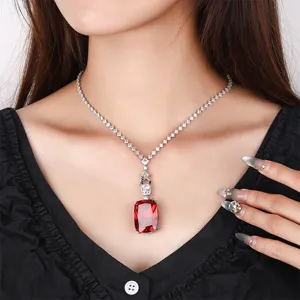 Luxury 20*28mm red gemstone copper gold plated pendant necklace for women fashion jewelry.