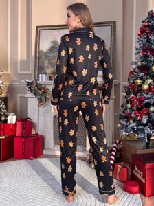Pijama largo de Navidad para mujer, conjunto de ropa de homewear con estampado de jengibre.