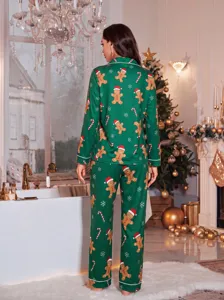 Pigiama donna Natale stampa omino di pan di zenzero manica lunga, abbigliamento notte.