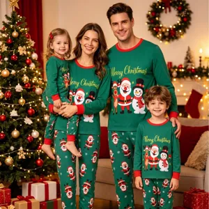 Weihnachten Familie passender Pyjama Set langärmelig grün Top Nachtwäsche für Eltern und Kinder