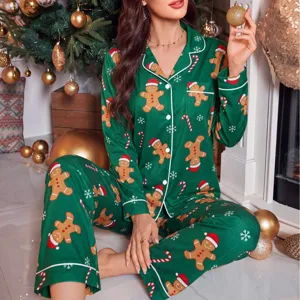 Donna natale omino di pan di zenzero stampa set pigiama manica lunga pantaloni set