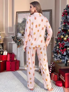 Pijama largo de Navidad para mujer con bonito estampado de hombre de jengibre para invierno.