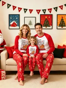 Ensemble de pyjama de Noël assorti pour toute la famille manches longues rouge et blanc