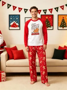 Detail de ensemble pyjama manches longues imprime homme motif bonhomme pain d epice noel