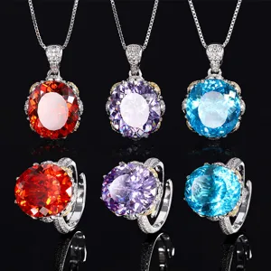 Light Luxury Bird Nest Design Oval Gemstone Pendant Necklace Adjustable Opening Ring Jewelry For Women Anniversary Gift