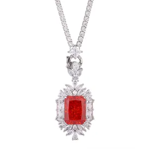 Luxus roter Edelstein Cluster Anhänger Halskette mit funkelnden Zirkonia und Tennis Kette.