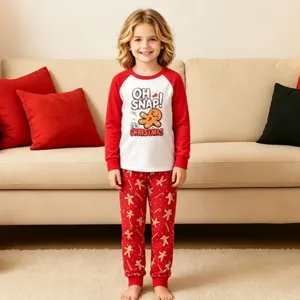 Noel ensemble pyjama manches longues enfant imprime pain d'epices rouge blanc nuit