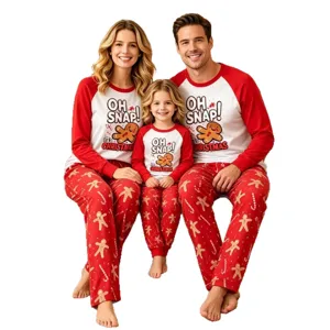 Pyjama assorti de Noël pour famille rouge blanc manches longues vêtements de nuit.