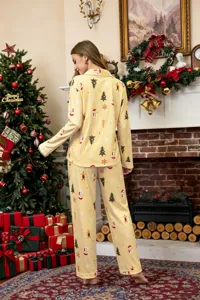 Women's Christmas Printed Long Sleeve Sleepwear Set Casual Pajamas Cozy Home Wear